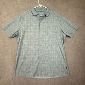 Kuhl Mens Shirt Large Blue Green Plaid Short‎ Sleeve Button Up Casual